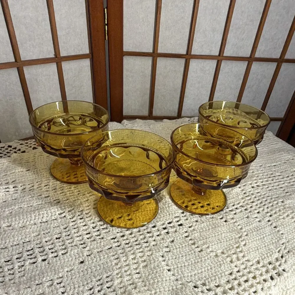 Amber Pressed Glass Sherbet Dessert Cups 4